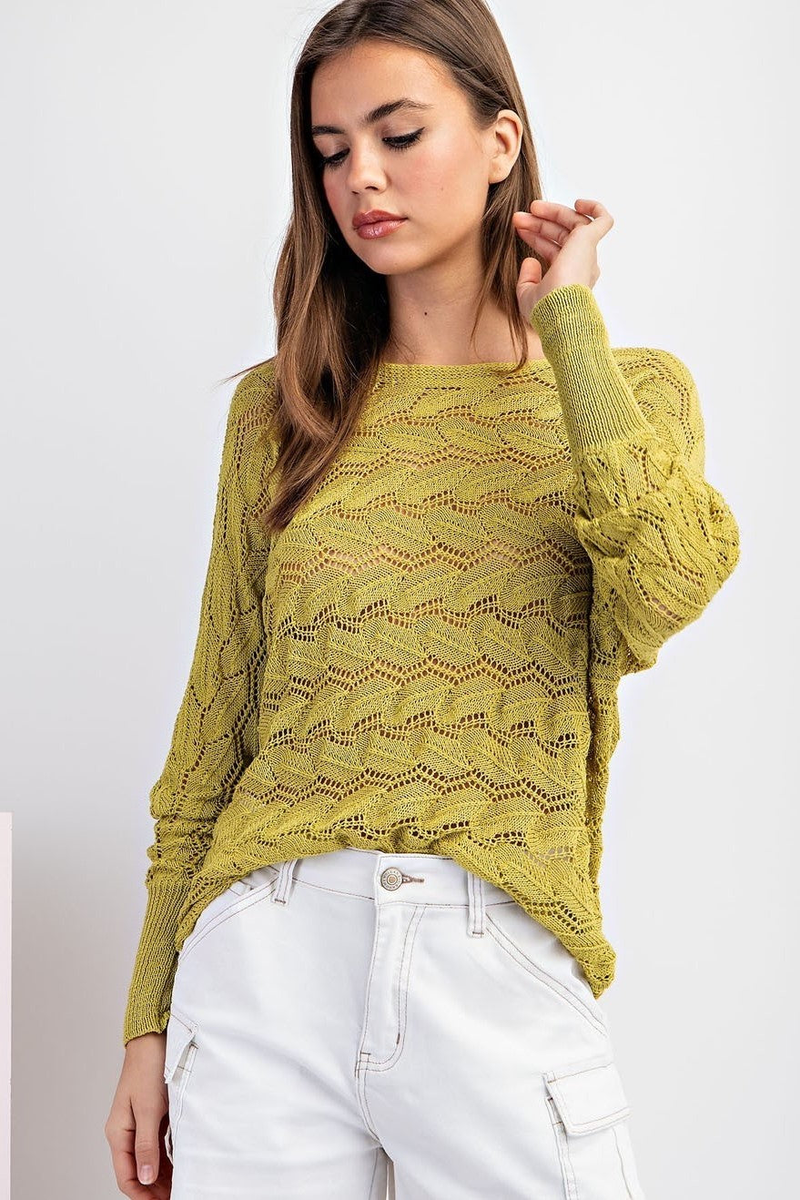 •GENEVIEVE• long sleeve leafy crochet top