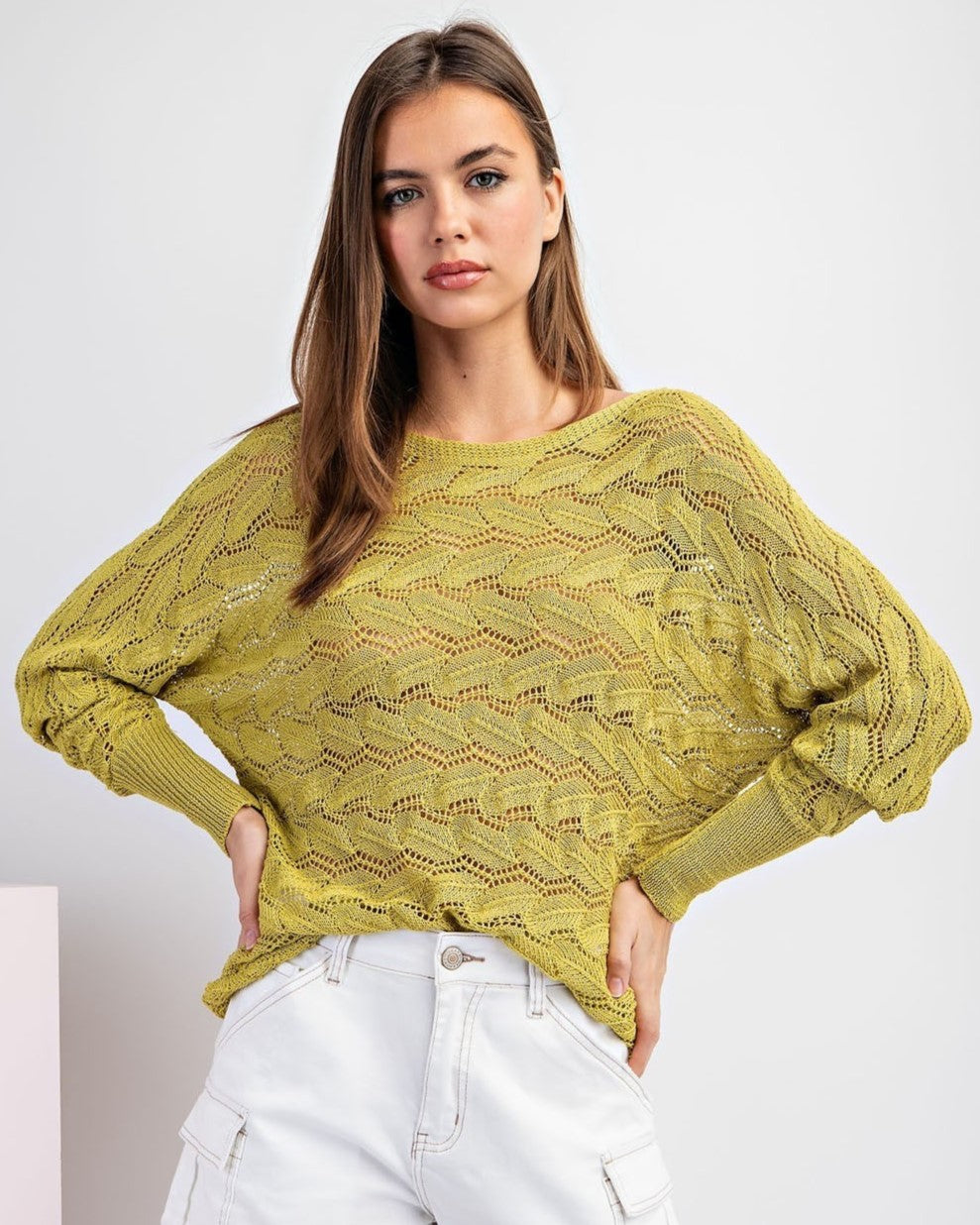 •GENEVIEVE• long sleeve leafy crochet top