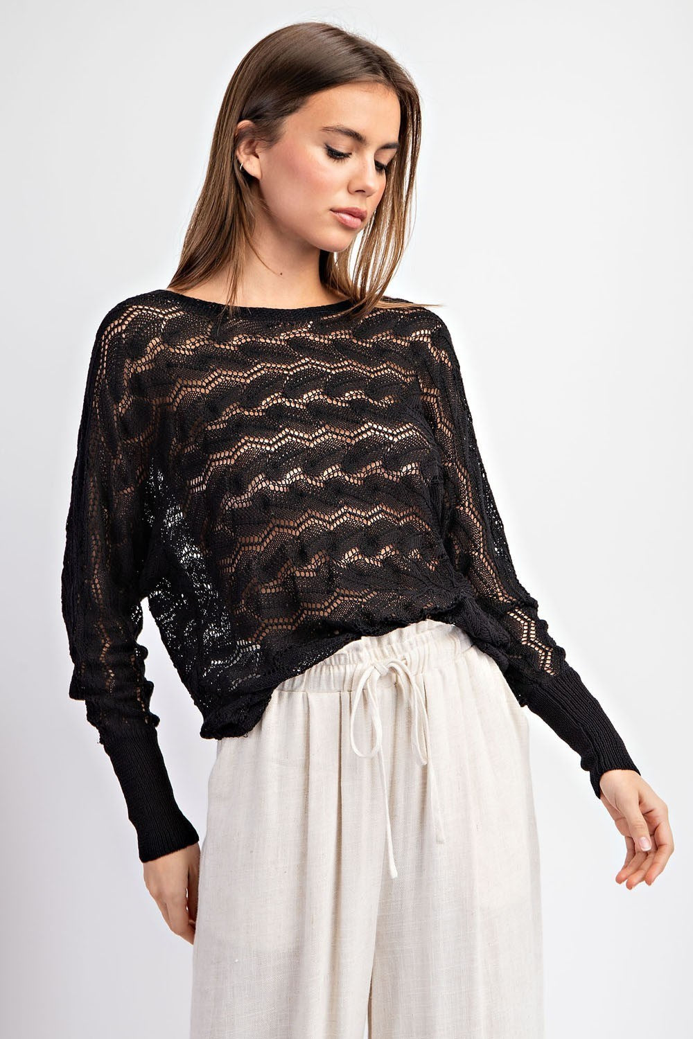 •GENEVIEVE• long sleeve leafy crochet top