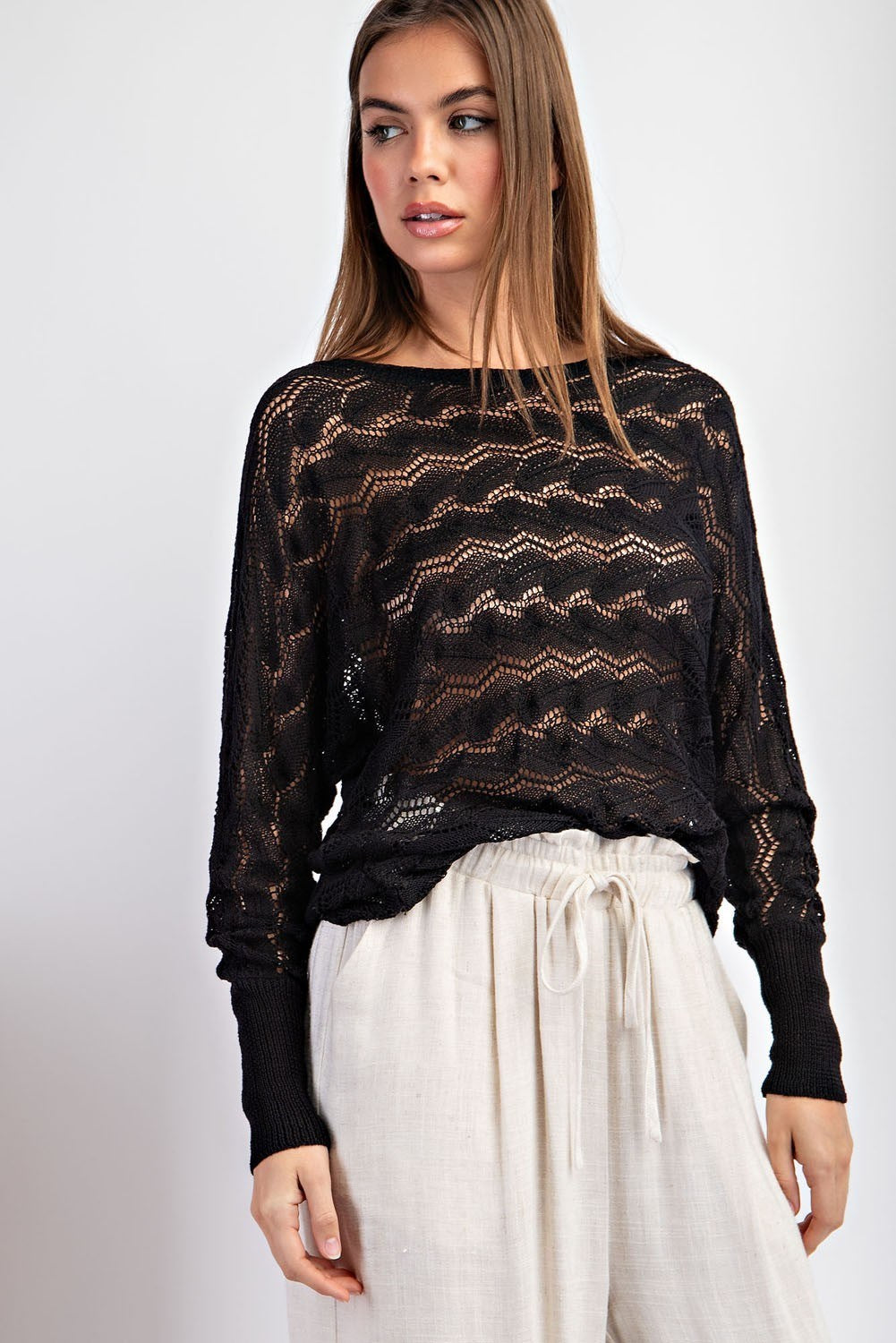 •GENEVIEVE• long sleeve leafy crochet top