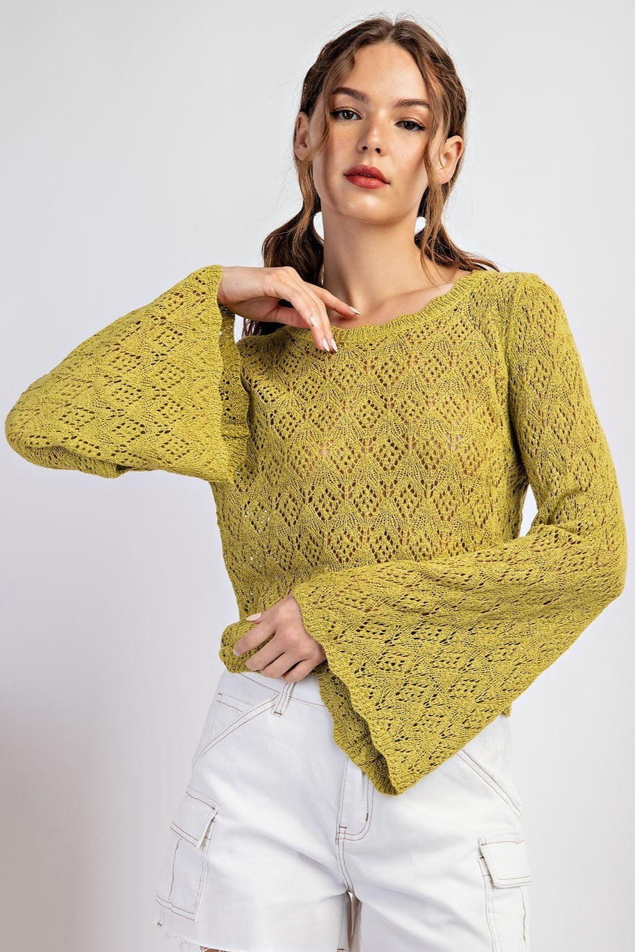 •GUINEVERE• bell sleeve crochet top