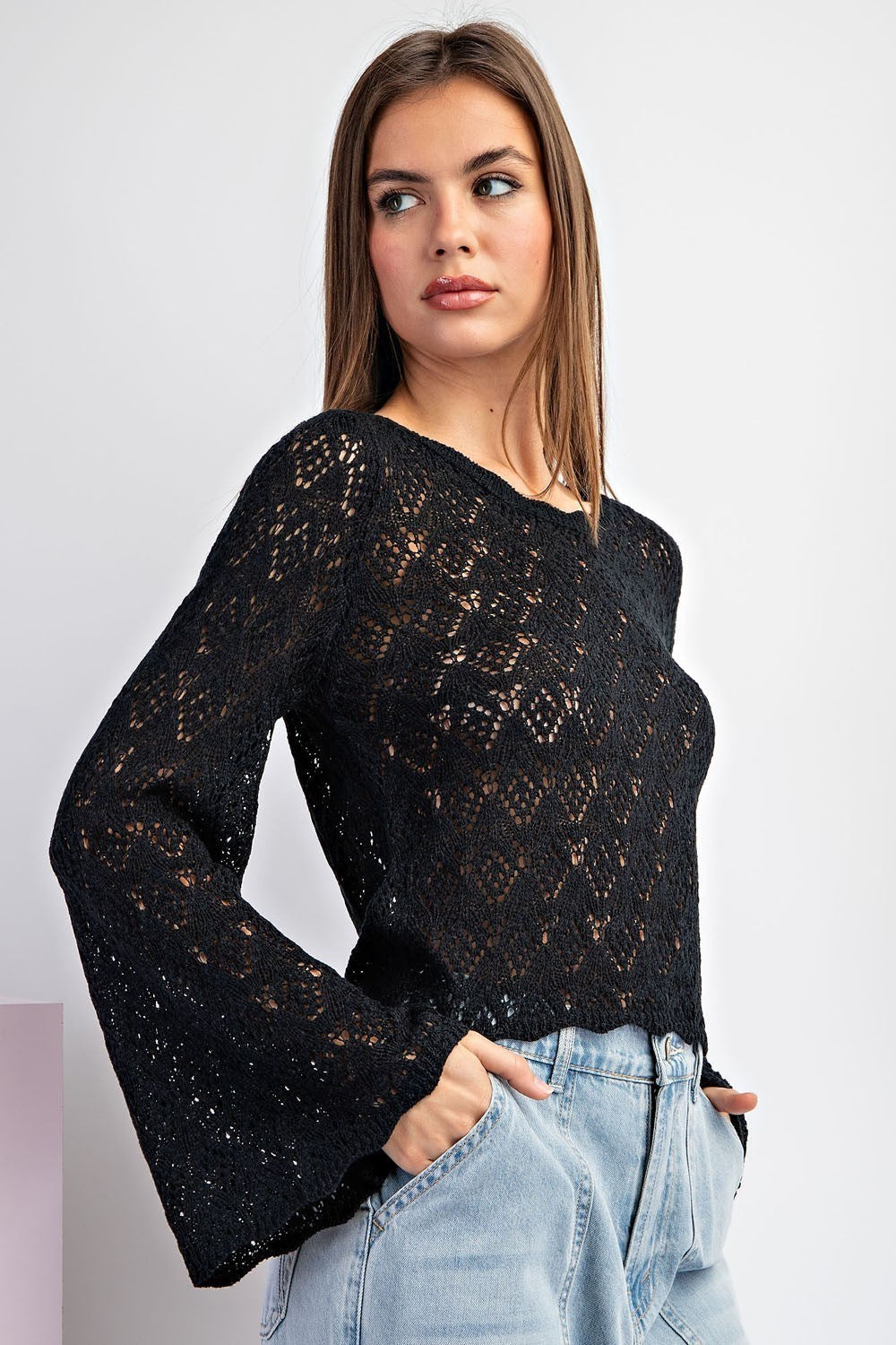 •GUINEVERE• bell sleeve crochet top