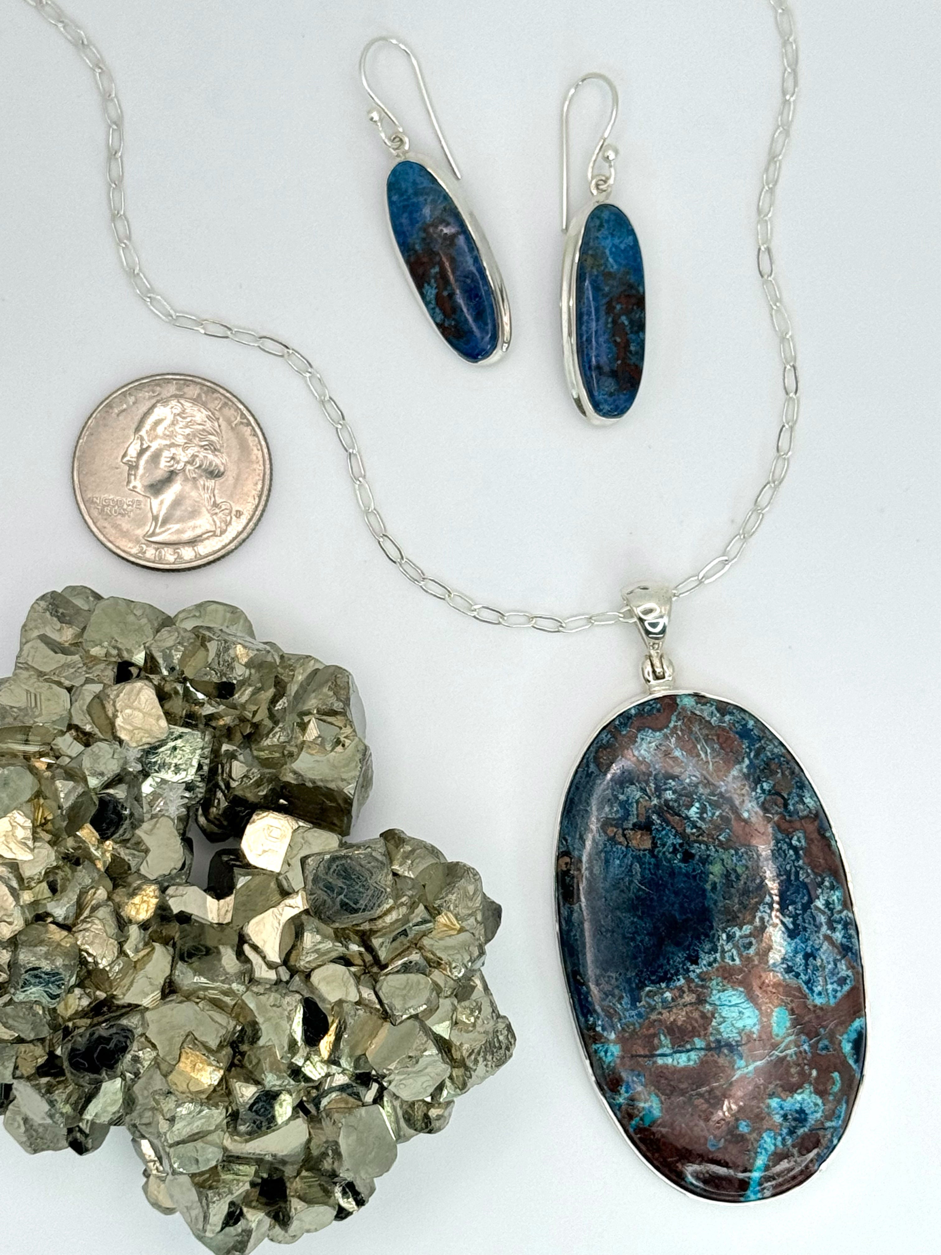 •SHATTUCKITE ELONGATED OVAL• silver dangle earrings