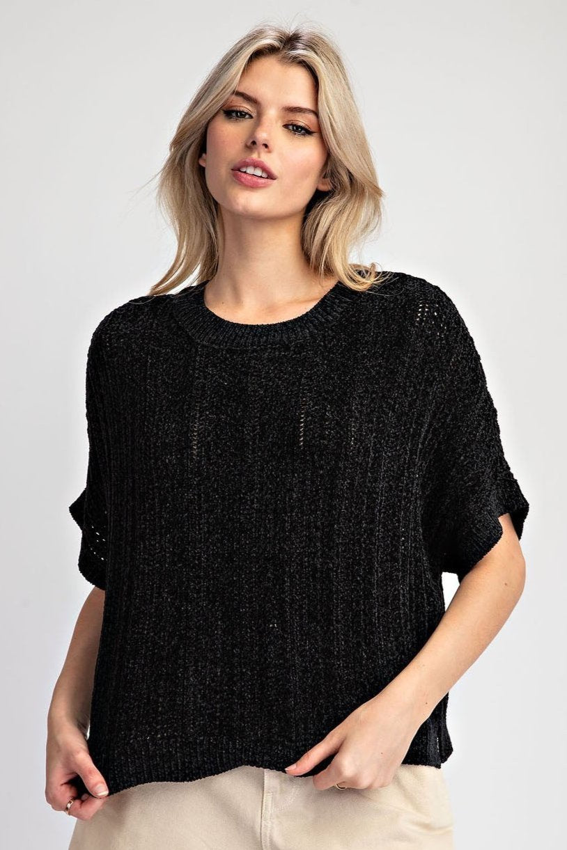 •BLACK• chenille sweater knit top