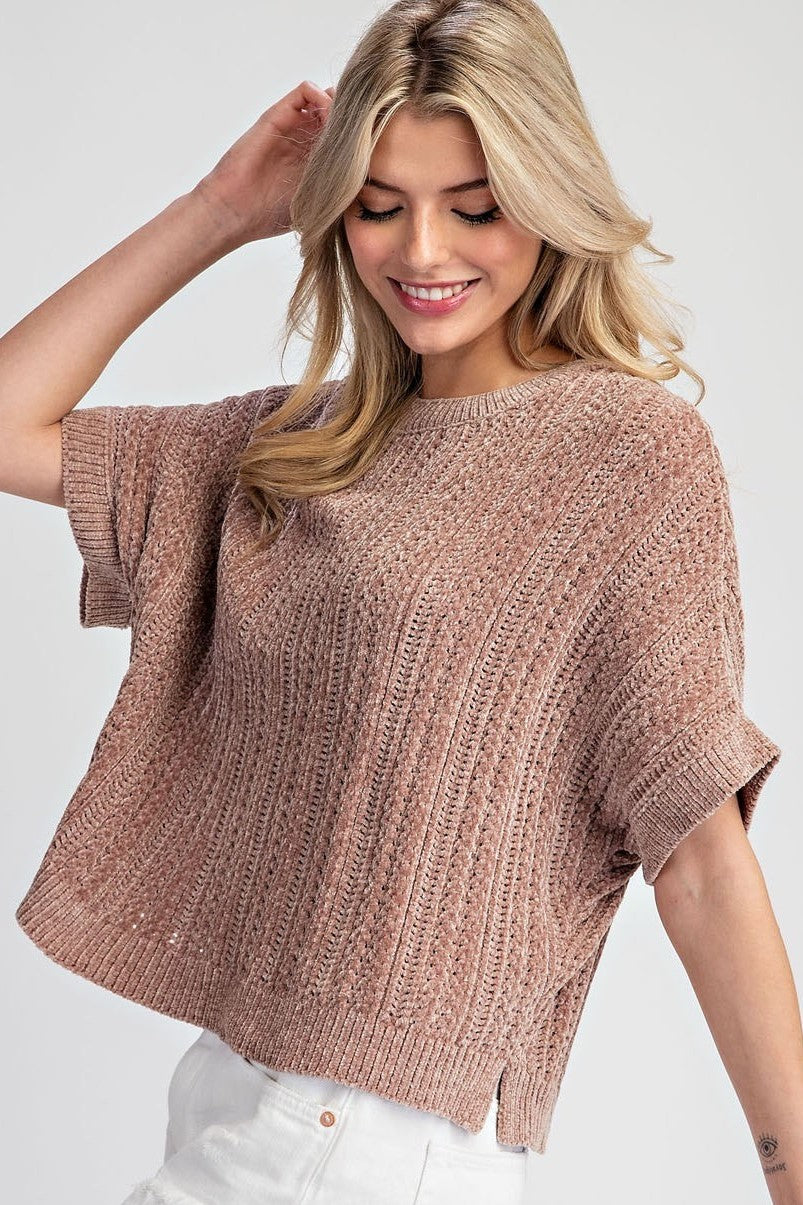 •CHENILLE SWEATER KNIT TOP - MOCHA ROSE•