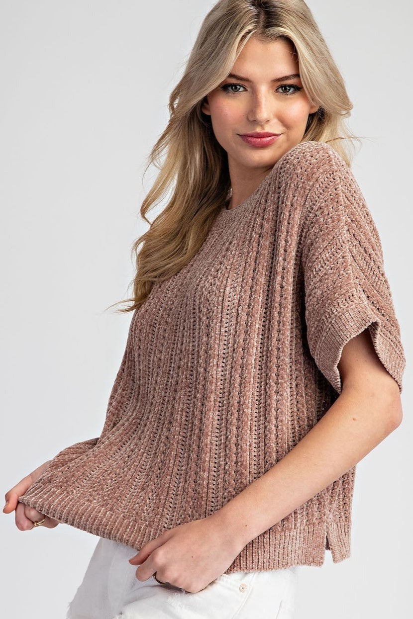 •CHENILLE SWEATER KNIT TOP - MOCHA ROSE•