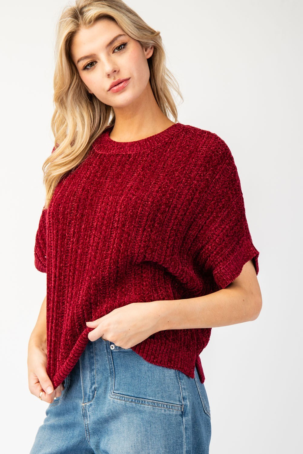 •MAROON• chenille sweater knit top