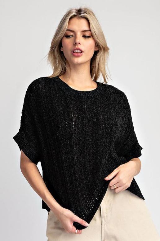 •BLACK• chenille sweater knit top