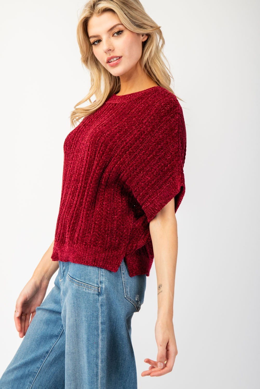 •MAROON• chenille sweater knit top