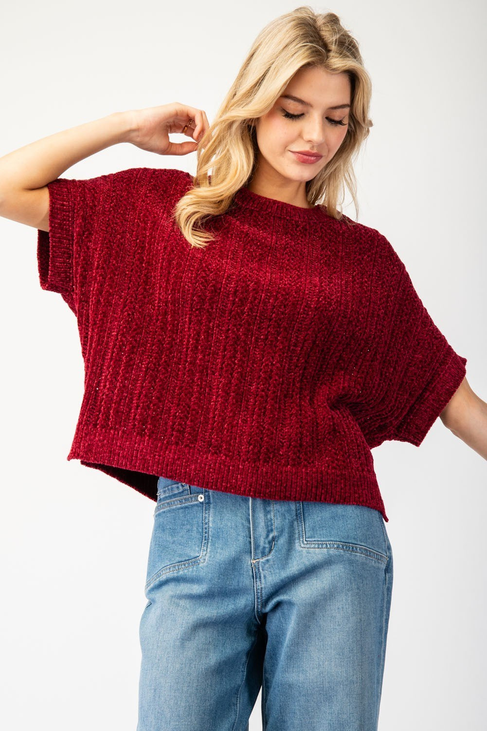 •MAROON• chenille sweater knit top