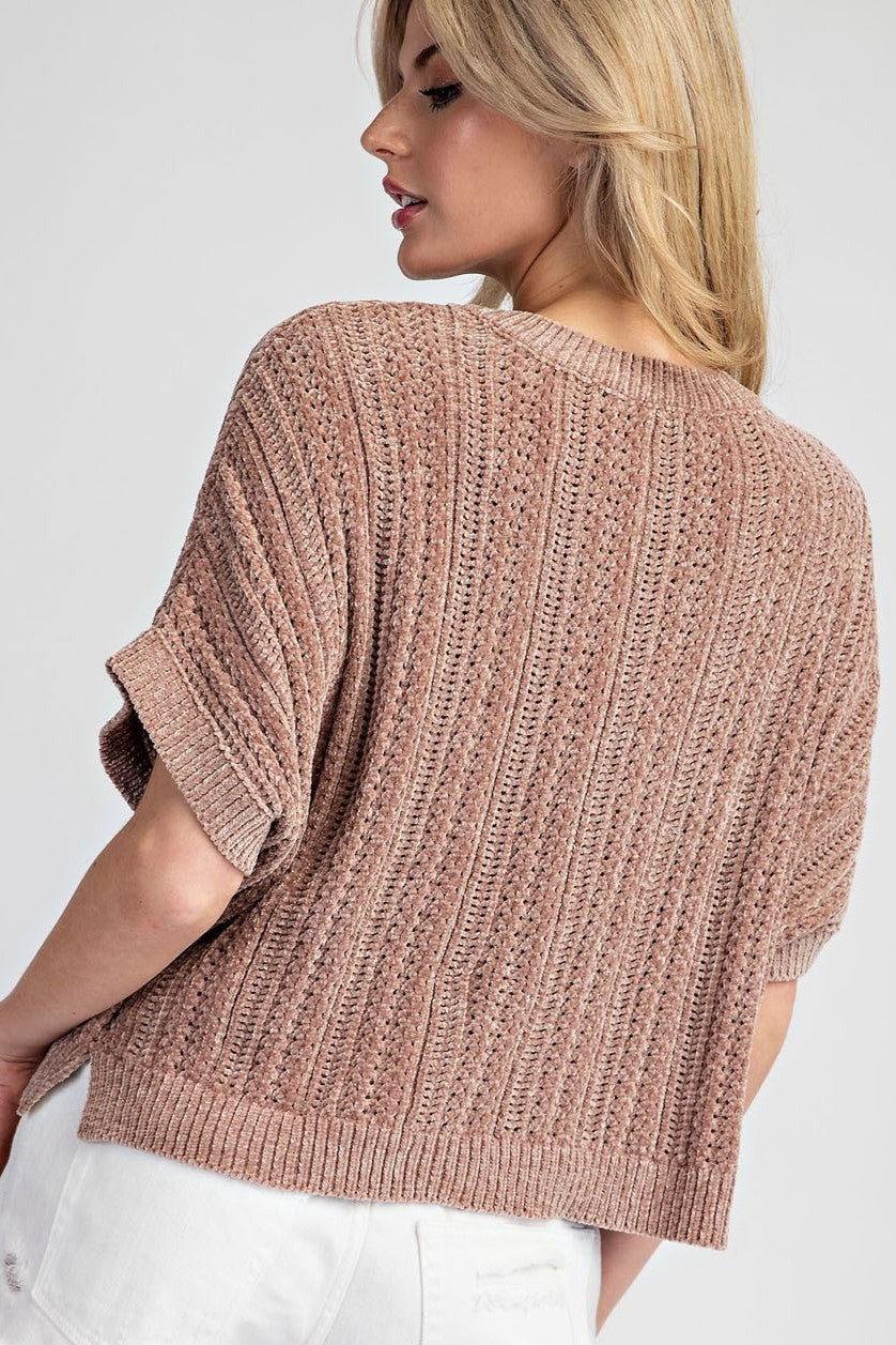 •CHENILLE SWEATER KNIT TOP - MOCHA ROSE•