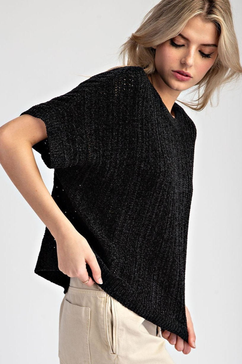 •BLACK• chenille sweater knit top