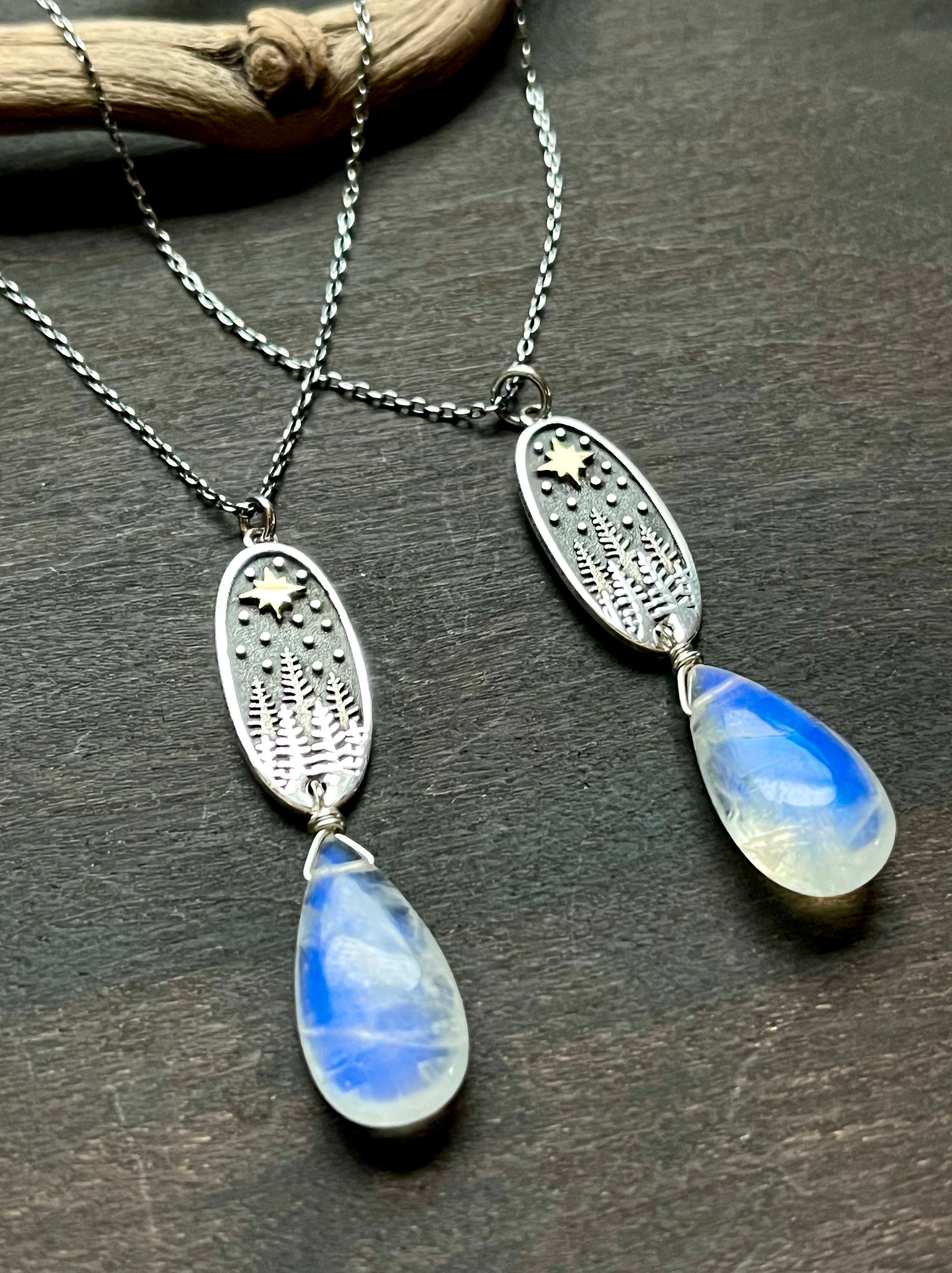 •COVE• rainbow moonstone + cosmic cove coin + mixed metal necklace (16"-18")