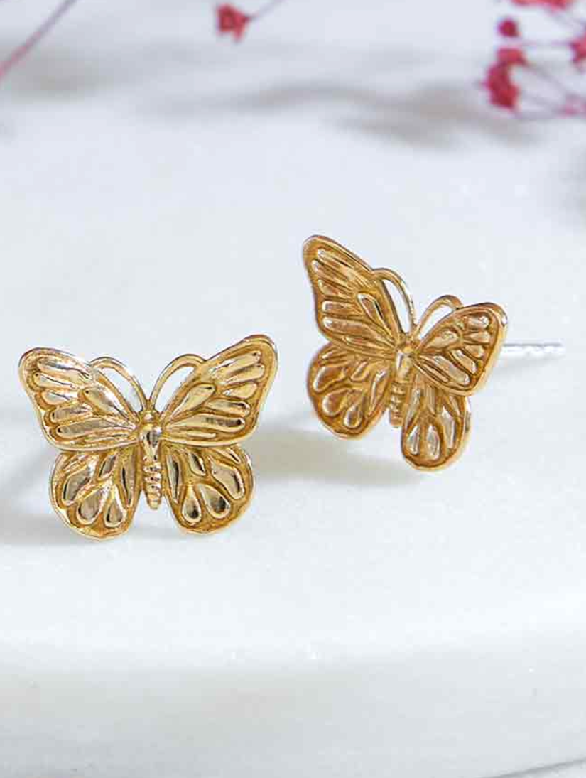 •MONARCH• detailed bronze butterfly stud earrings