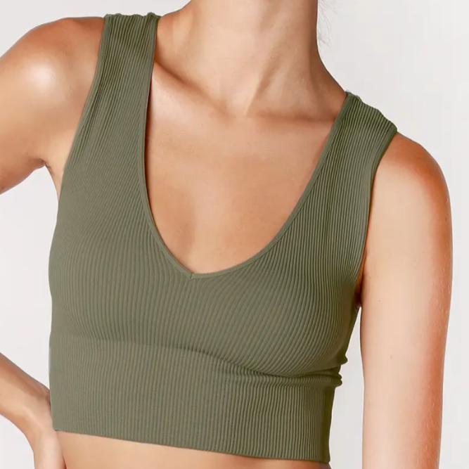 •RIBBED DEEP-V• cropped tank top