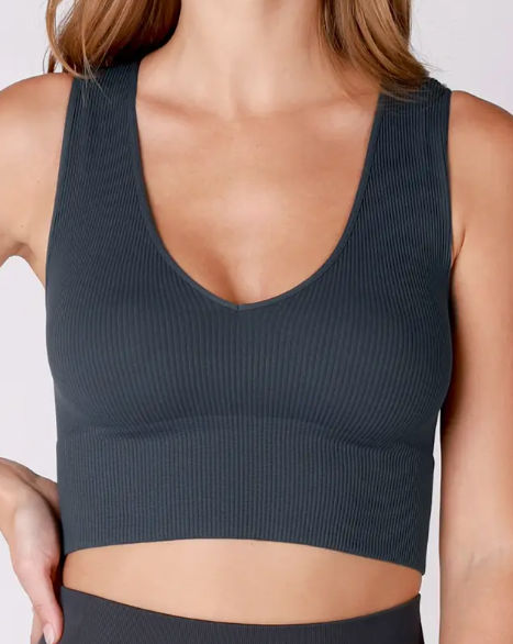 •RIBBED DEEP-V• cropped tank top