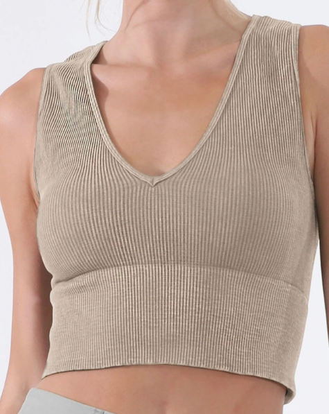 •RIBBED DEEP-V• vintage washed cropped tank top