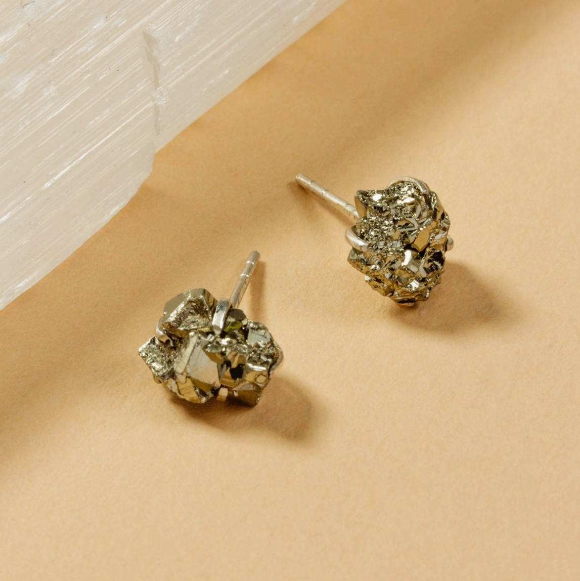 •PRONG SET• pyrite silver stud earrings