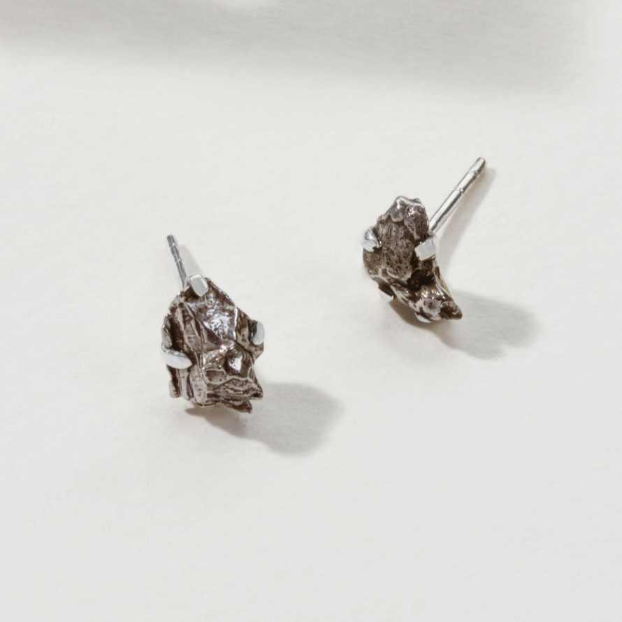 •PRONG SET• meteorite silver stud earrings