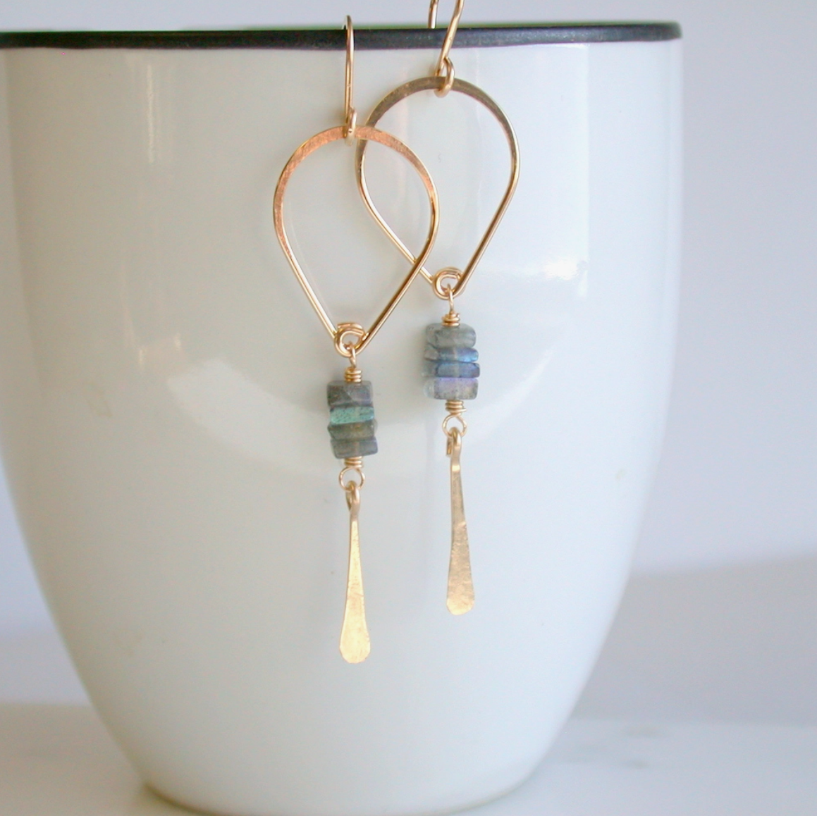 •TEARDROP STACK• labradorite + gold dangle earrings