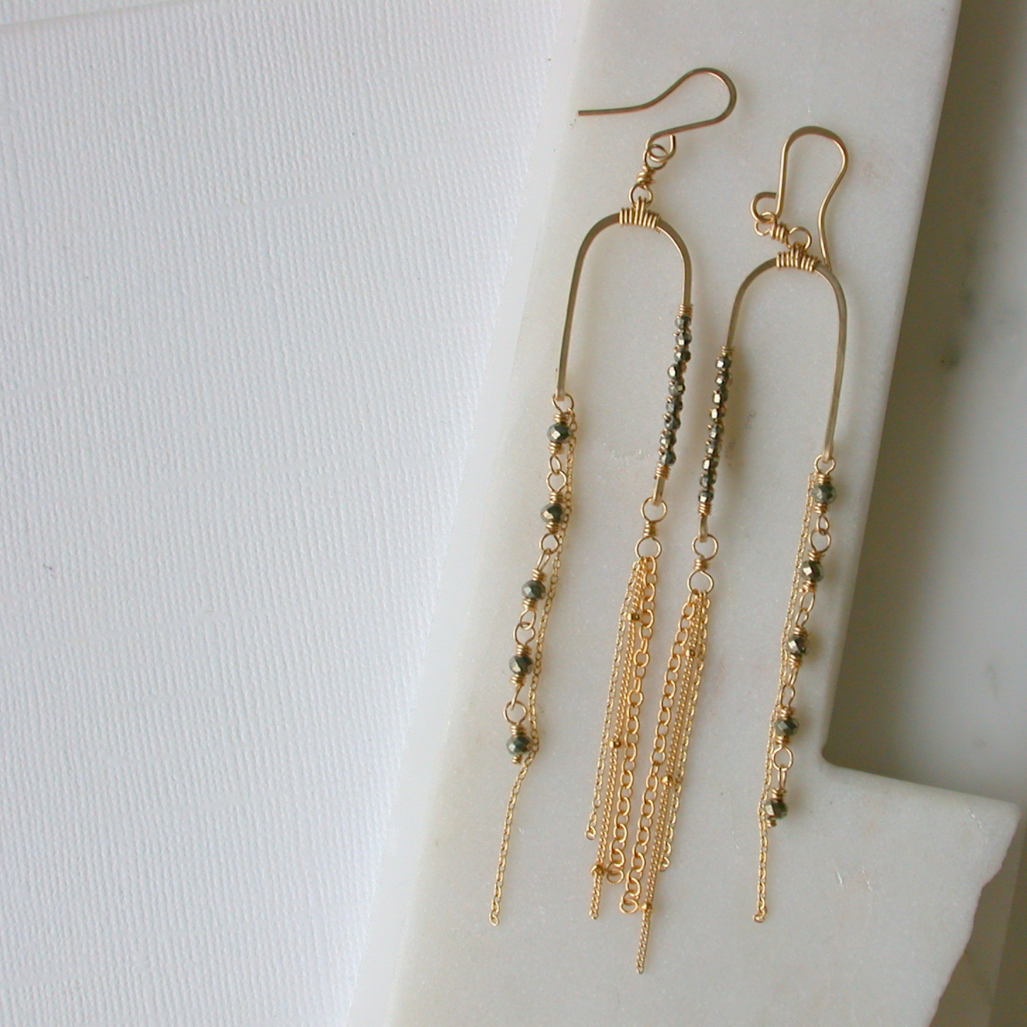 •BALANCING ACT• pyrite + gold dangle earrings