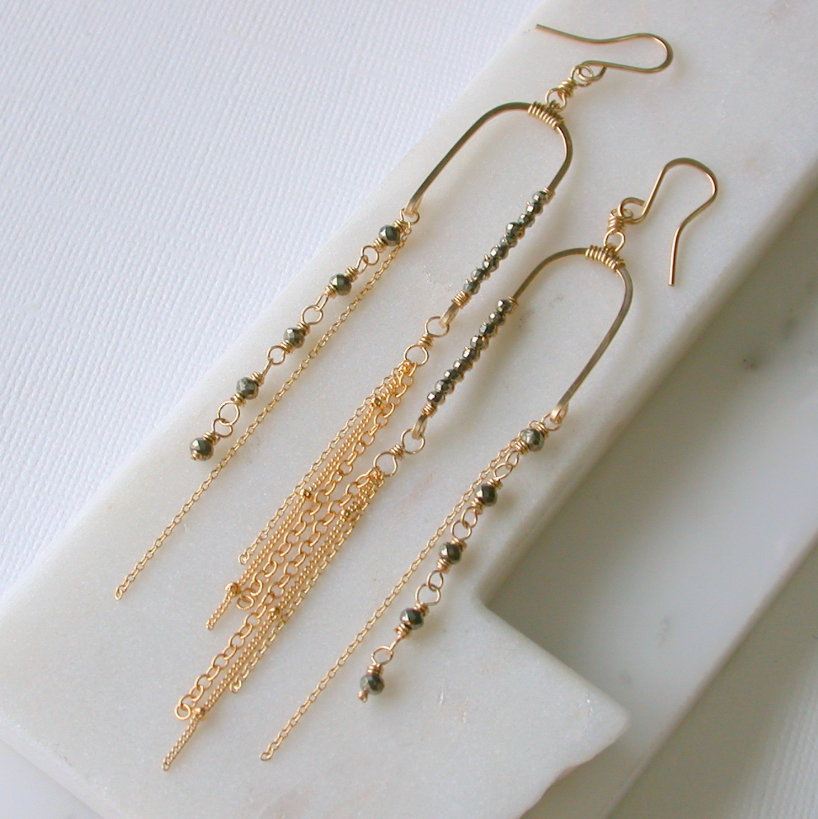 •BALANCING ACT• pyrite + gold dangle earrings