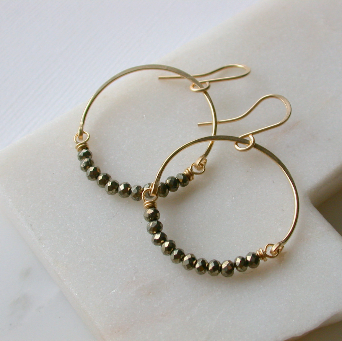 •HOOP DANGLE• pyrite + gold earrings