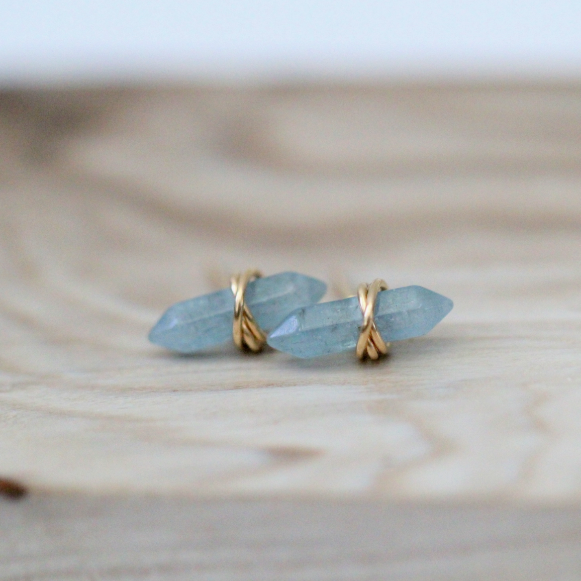 •CREST• aquamarine + gold stud earrings