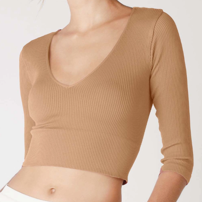 •DEEP-V 3/4 SLEEVE• cropped top