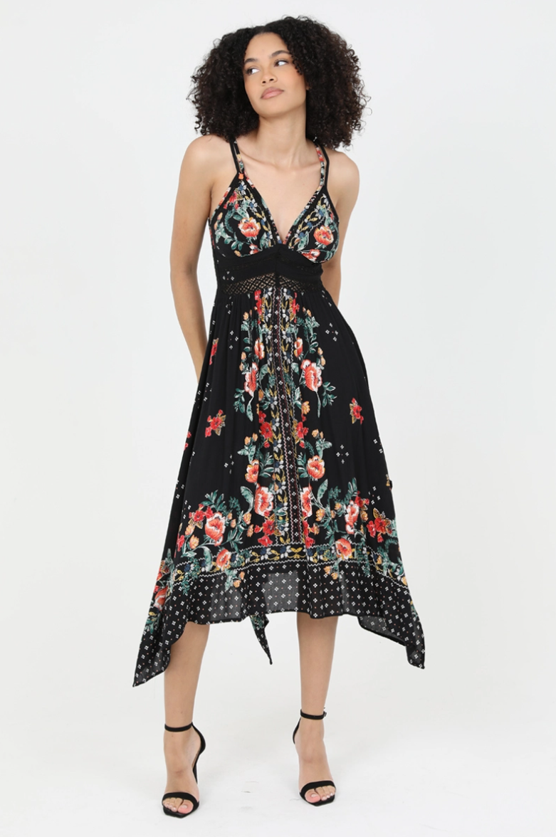 •SPANISH FLORAL• witchy hem midi dress