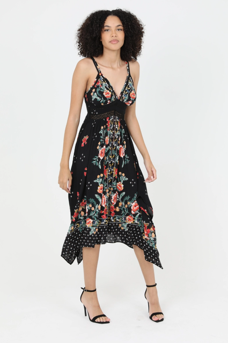 •SPANISH FLORAL• witchy hem midi dress
