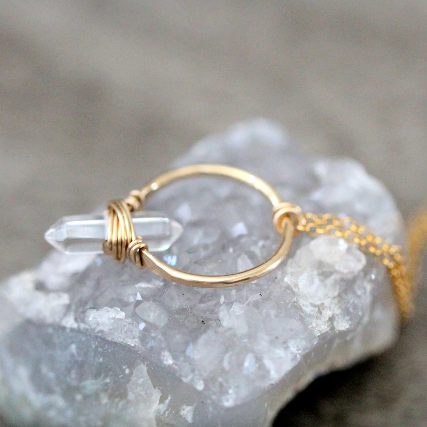 •CREST• clear quartz + gold necklace