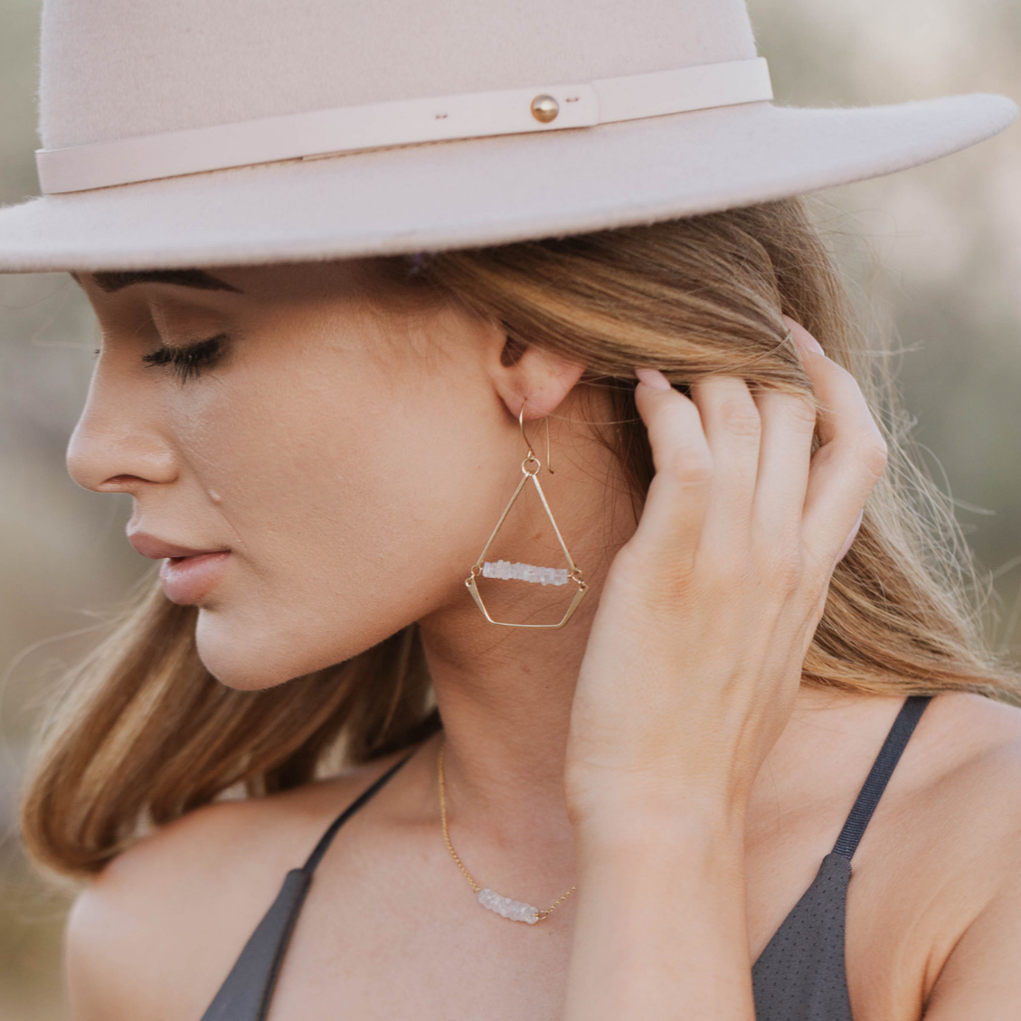 •SWING• peach moonstone + gold earrings