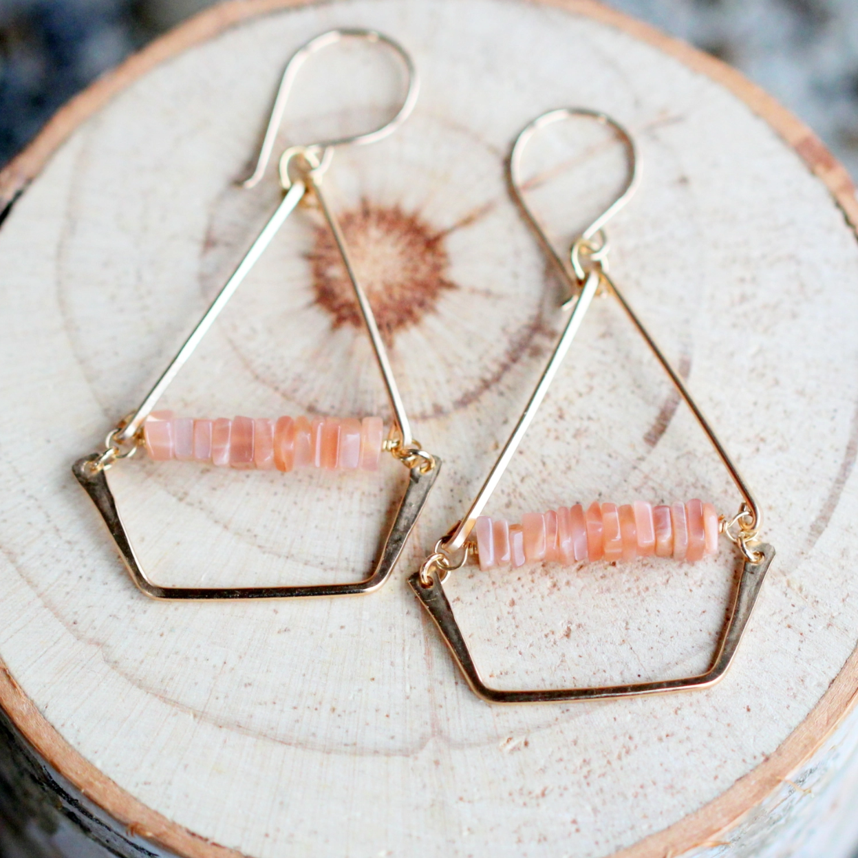 •SWING• peach moonstone + gold earrings