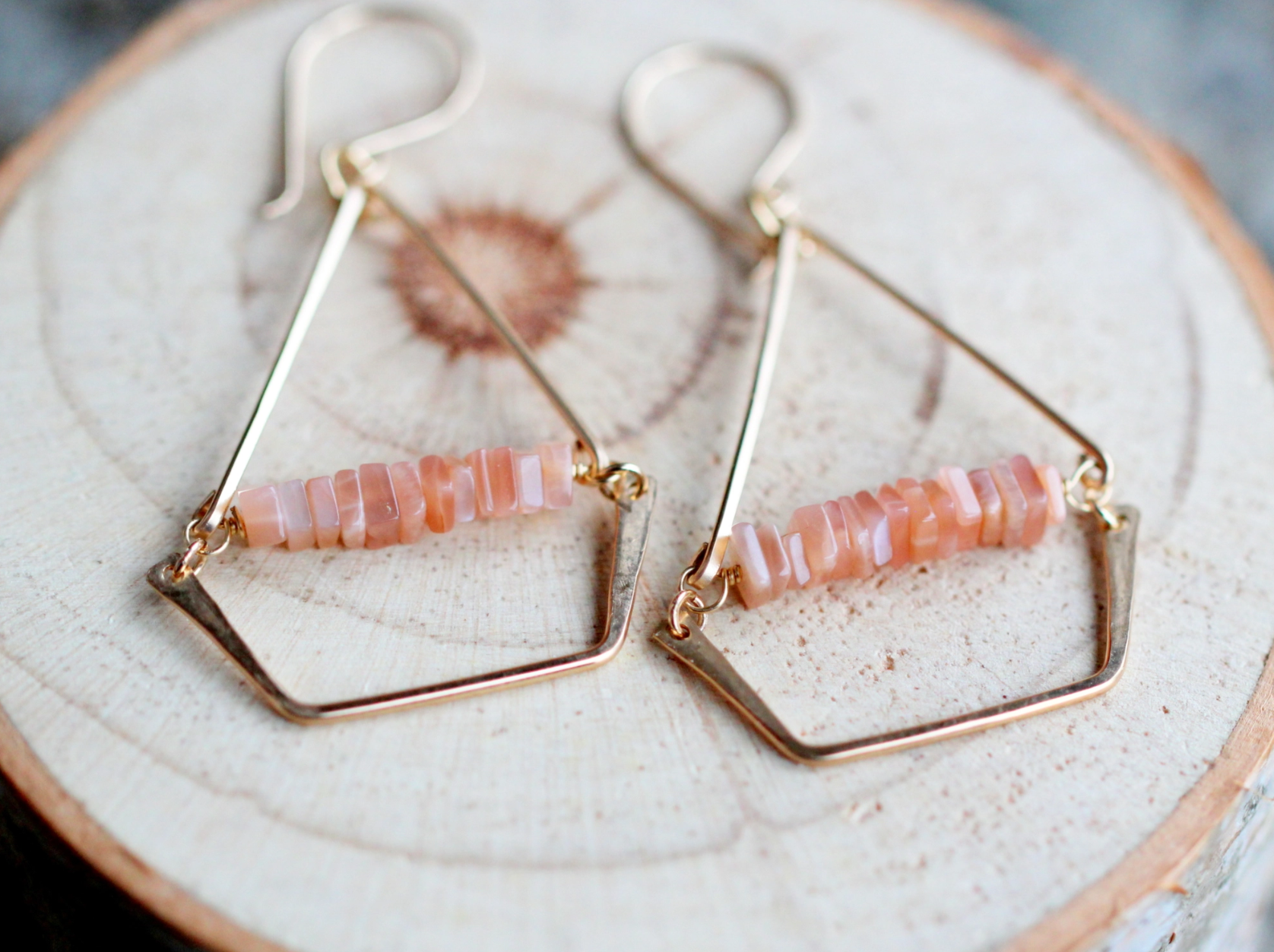 •SWING• peach moonstone + gold earrings