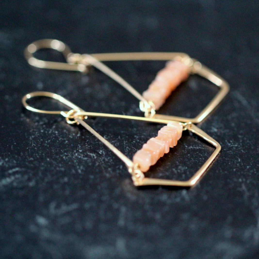 •SWING• peach moonstone + gold earrings