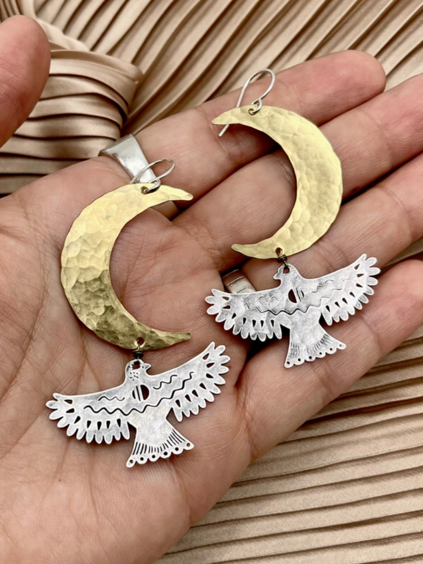 •NIGHT WING• mixed metal dangle earrings