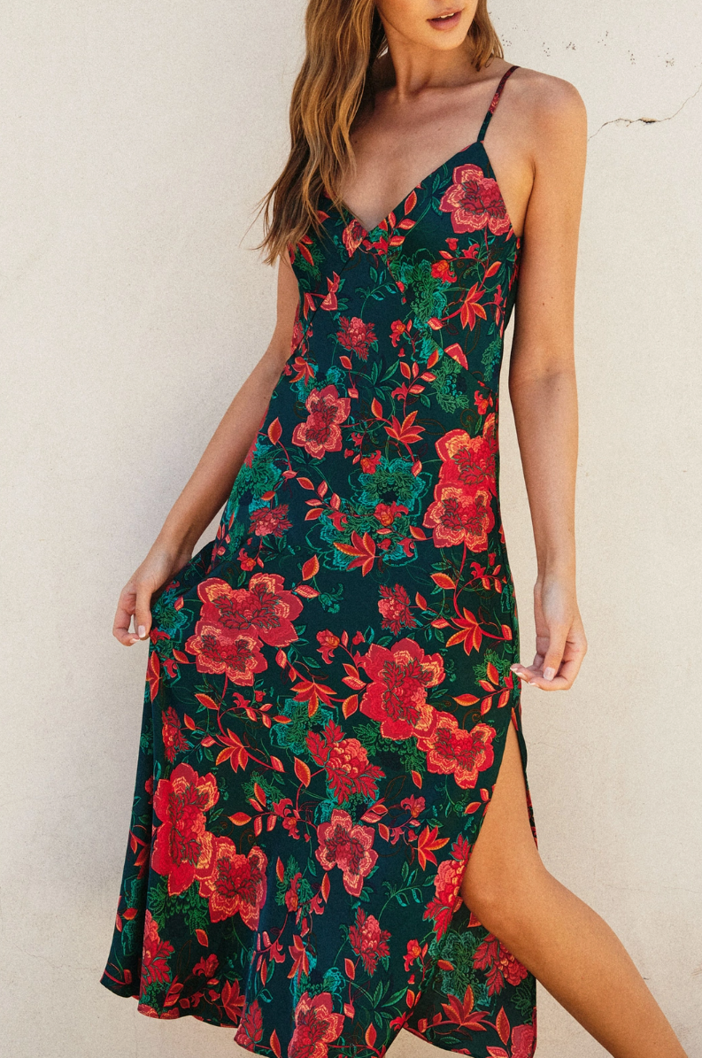 •FLAMENCO FLORAL• sweetheart neck midi dress