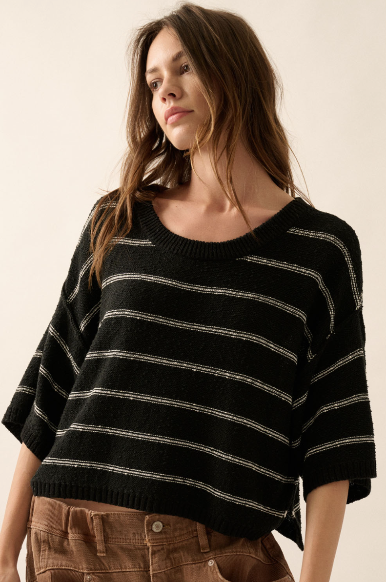 •B&W STRIPE• cotton blend sweater top