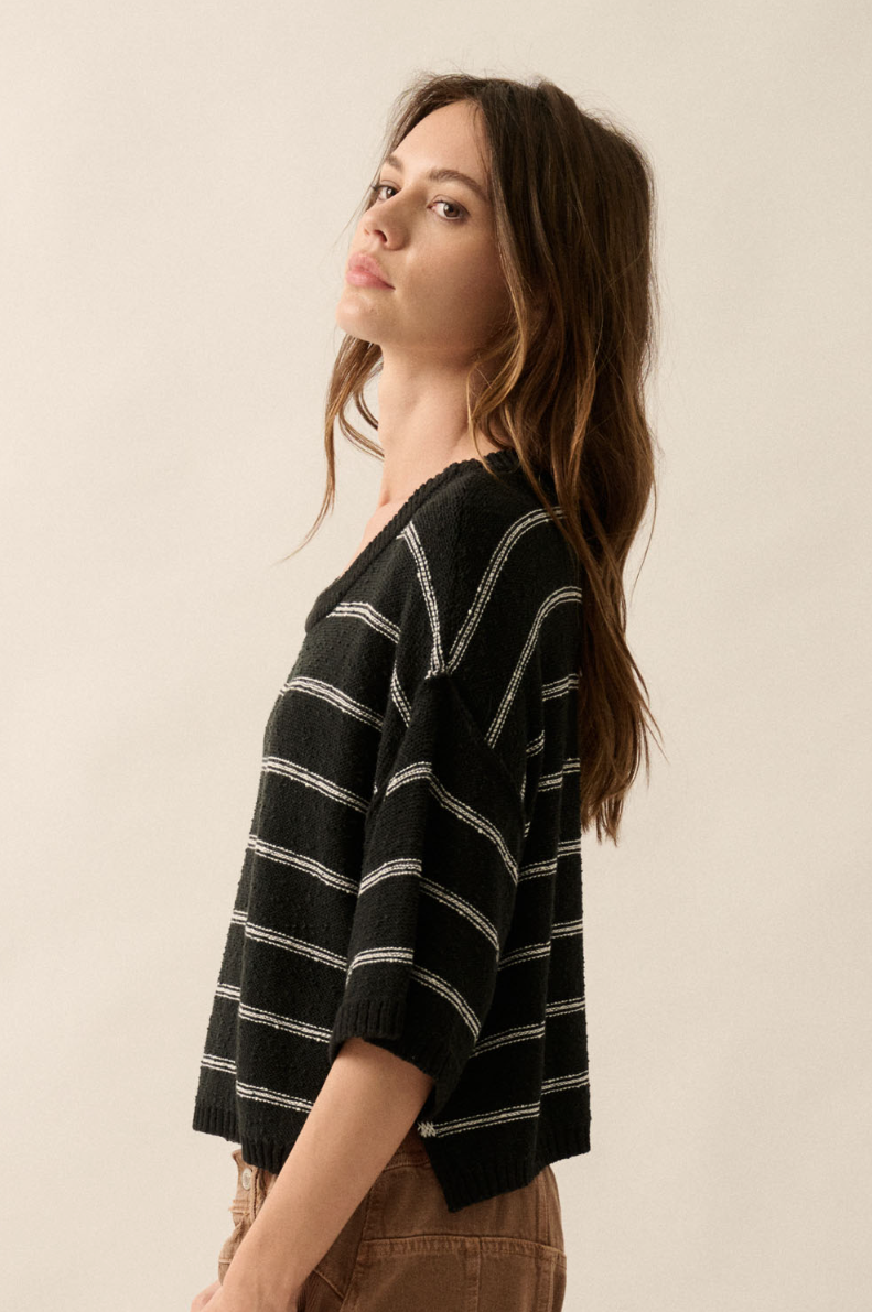 •B&W STRIPE• cotton blend sweater top