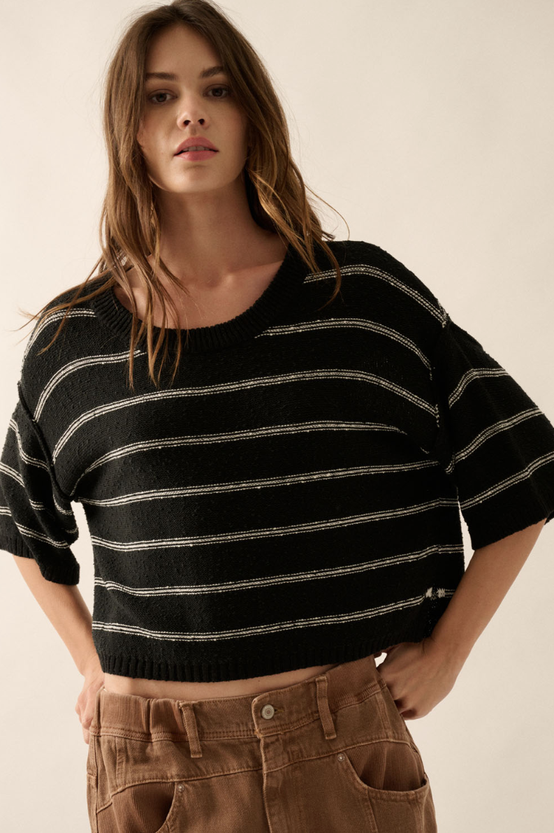 •B&W STRIPE• cotton blend sweater top