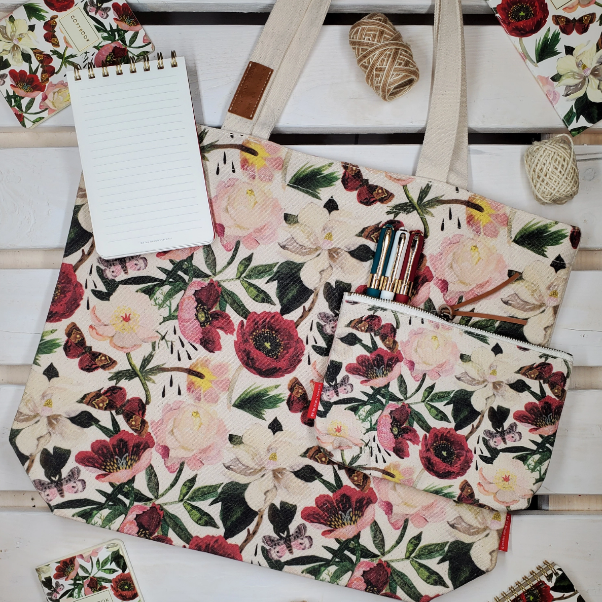 •PEONIES• gusseted canvas tote