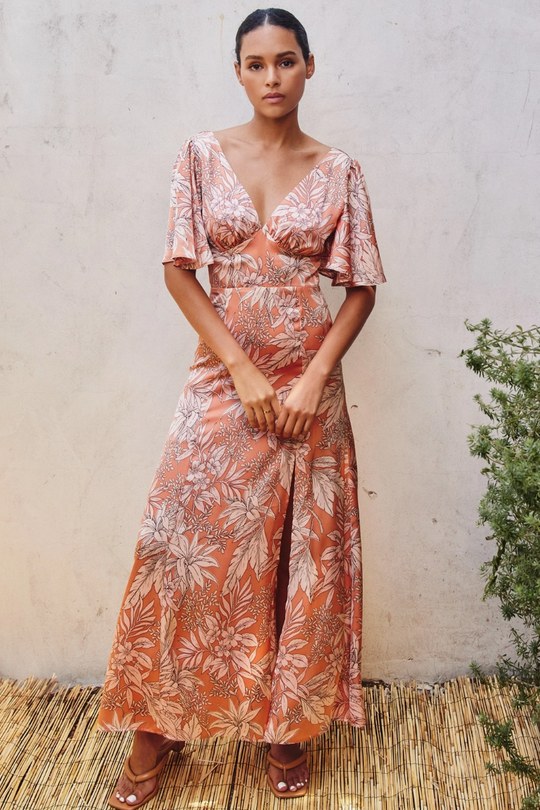 •FIJI PEACH• butterfly sleeve maxi dress