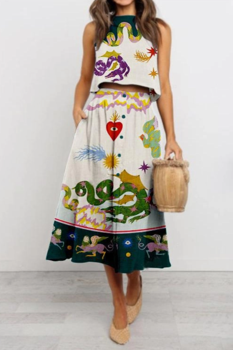 •IMAGINE DRAGONS• linen blend top & skirt separates