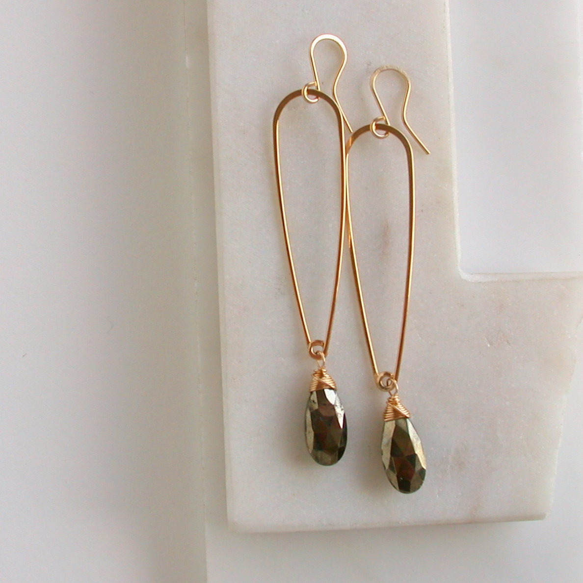 •SPEAR TEAR DANGLE• pyrite + gold earrings