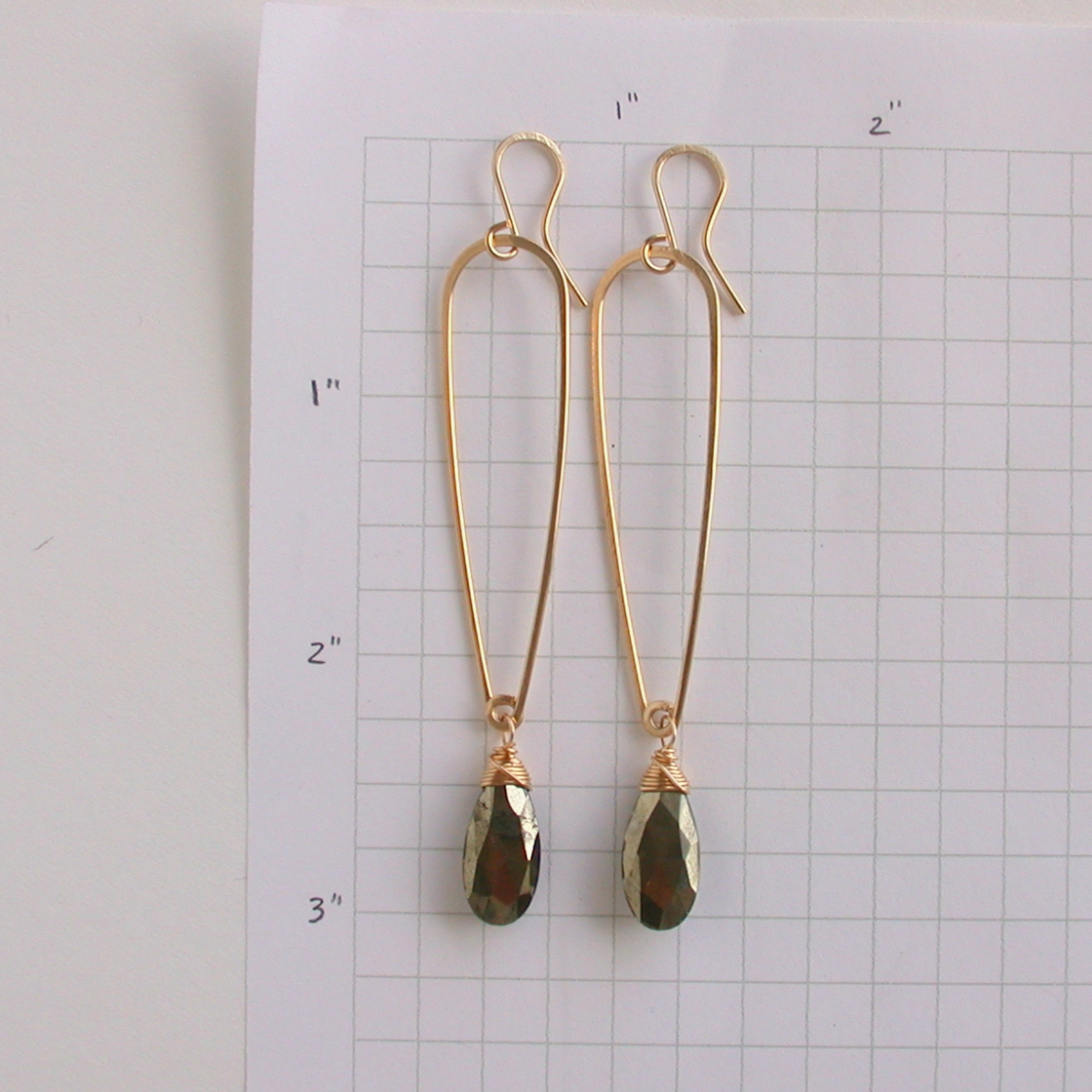 •SPEAR TEAR DANGLE• pyrite + gold earrings