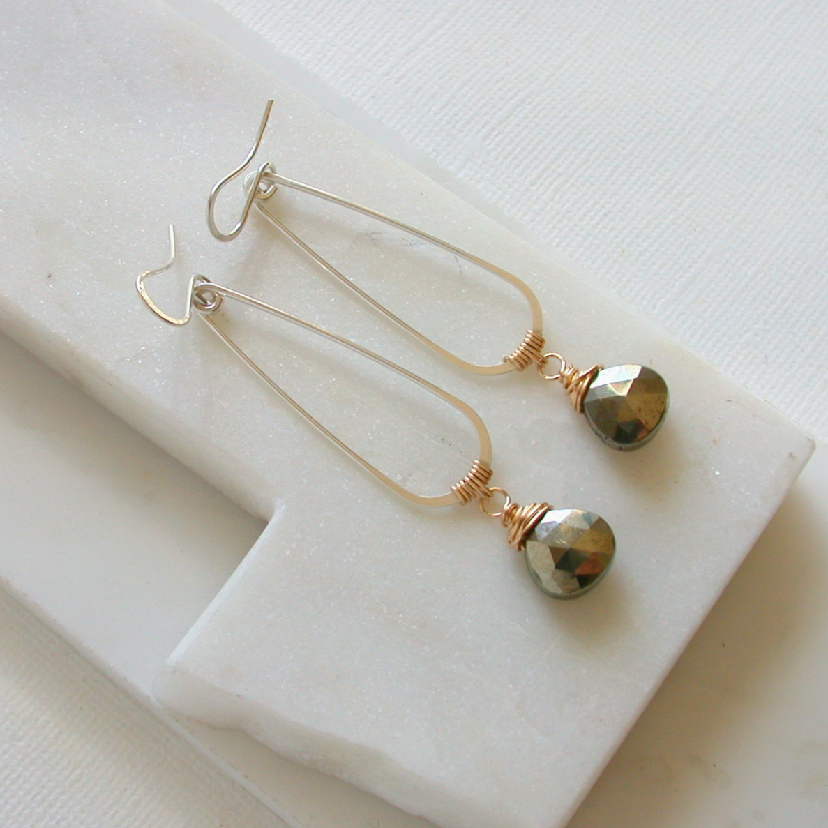 •TEARDROP DANGLE• pyrite + mixed metal earrings