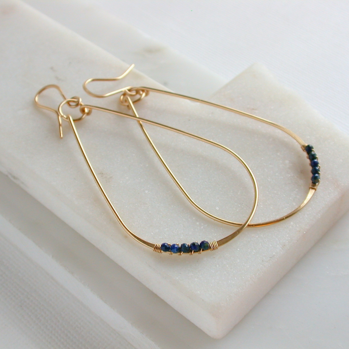 •TEARDROP DANGLE• sapphire + gold earrings