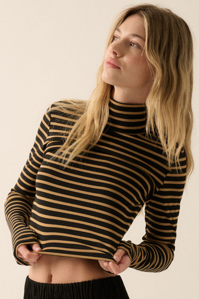 •FREDDY• stretch knit striped turtleneck