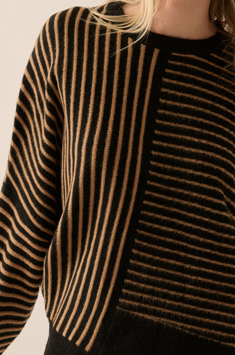 •BLACK & NUTMEG• striped wool blend sweater